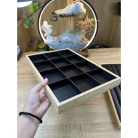 Khay da viền gỗ đựng trang sức, vòng cẩm thạch, nhẫn viền gỗ bọc da cao cấp